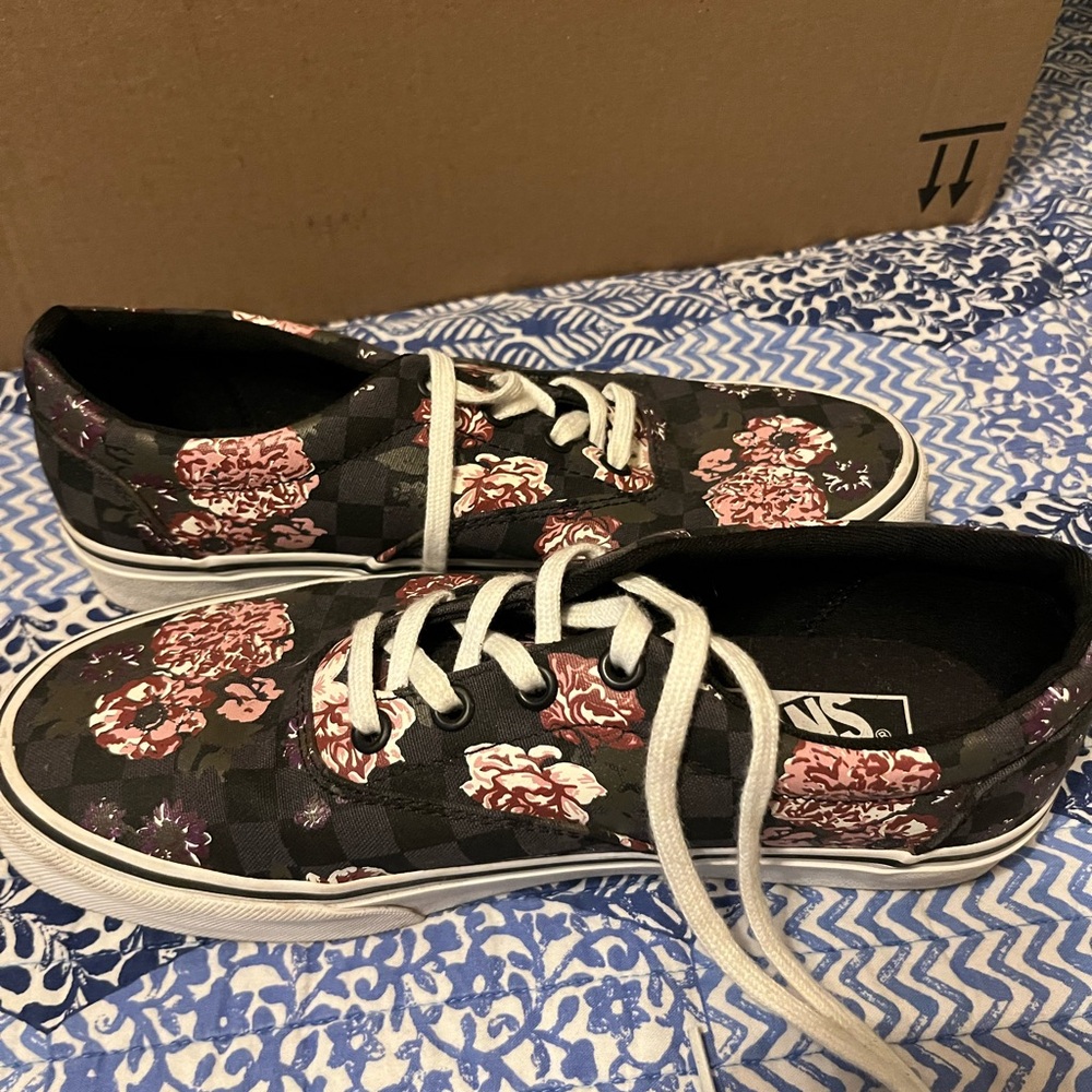 Vans Black and Pink Floral Sneakers